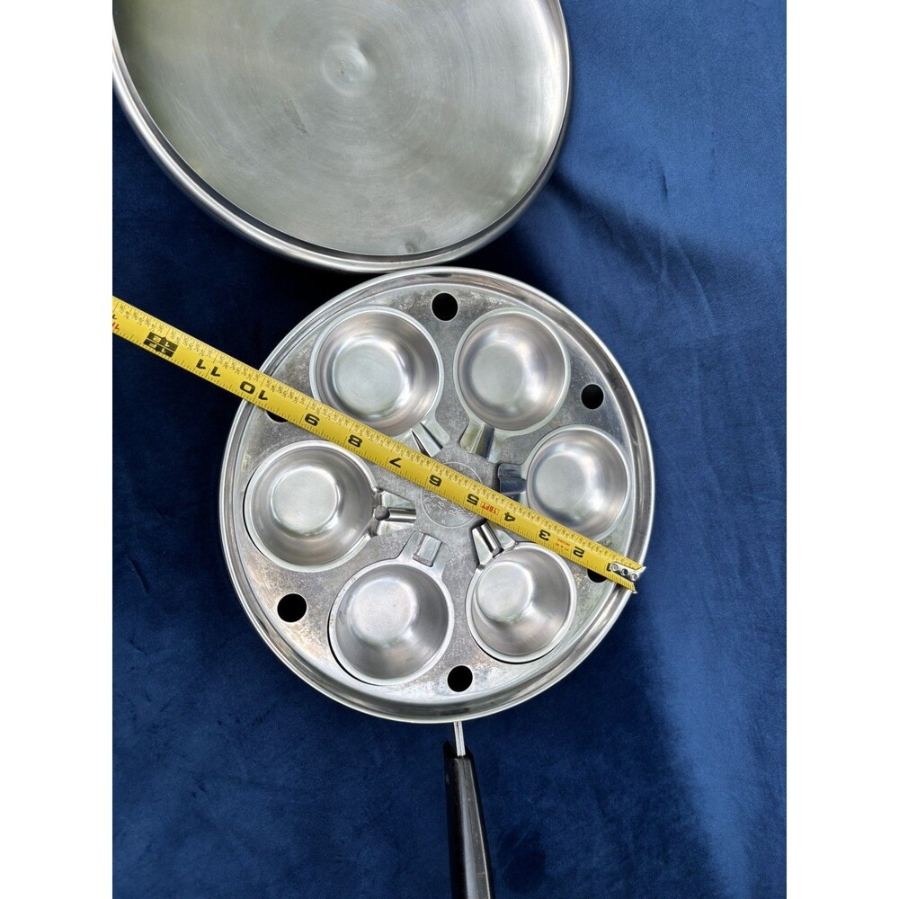 VTG Pre 1968 Revere Ware Copper Bottom 10" Skillet W/ 6 Cup Egg Poacher Clean! - Picture 15 of 16